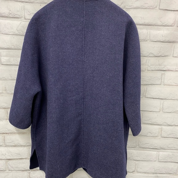 Zara Wool Blend Cape Coat Size L in Navy Blue Oversized - Picture 6 of 8